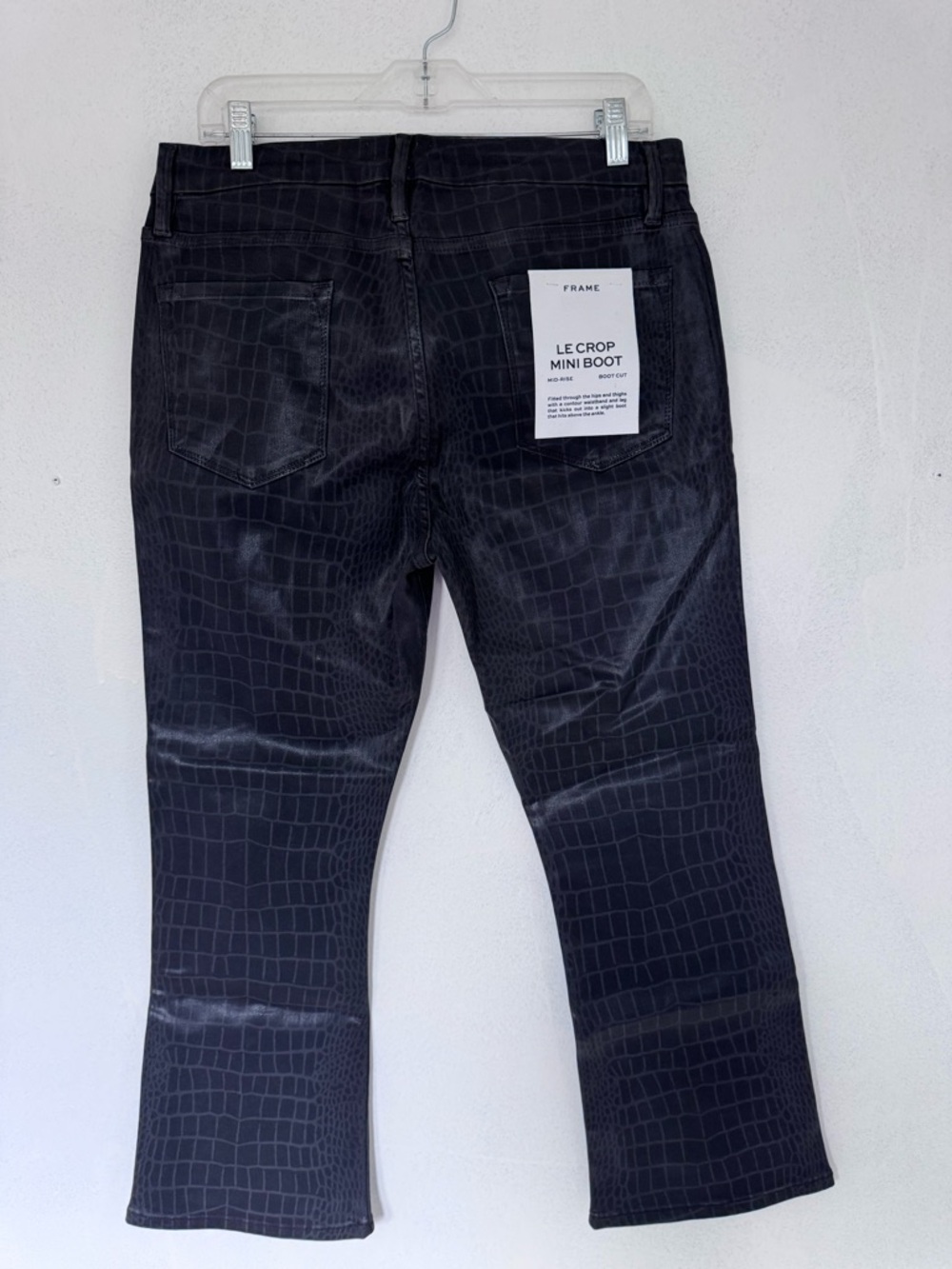 Frame Le Cropped Mini Boot Noir Croc Coated Black Jeans size 32 NWT NEW - Picture 9 of 11